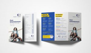 C3 Pure Fibre trifold pamphlet of internet and tv packages